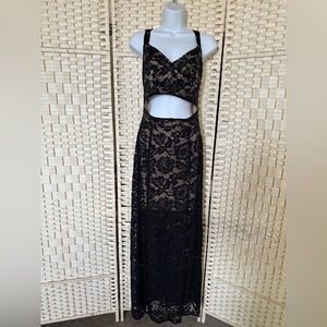 Guess Black Floral Lace Backless Dress